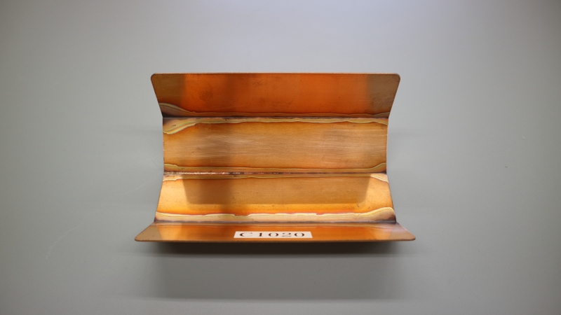 銅C1020のFLW溶接サンプル製品（裏面）。